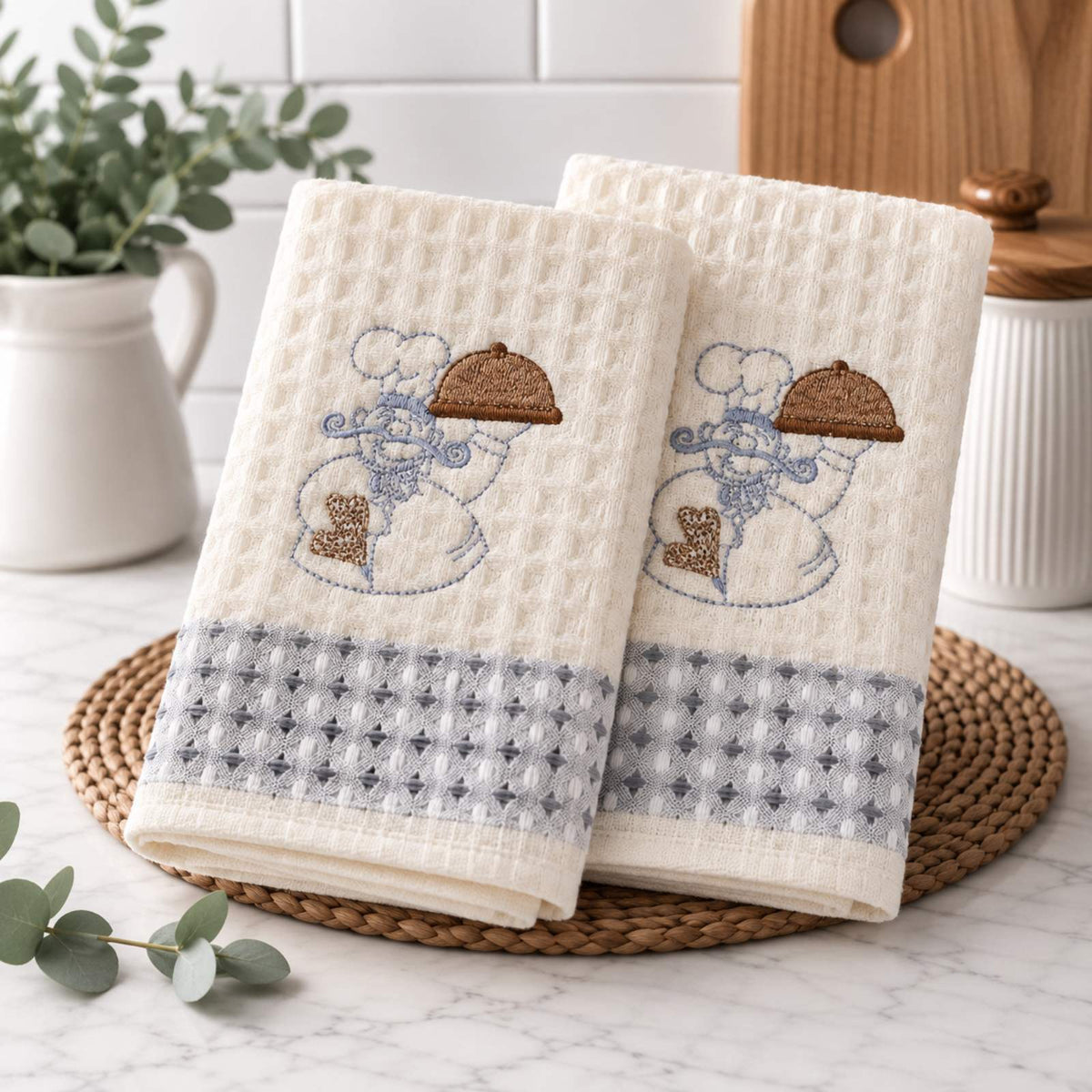 Kuhinjske krpe set 2 kom – Kuvar sa poslužavnikom, 100% pamuk, 50x70