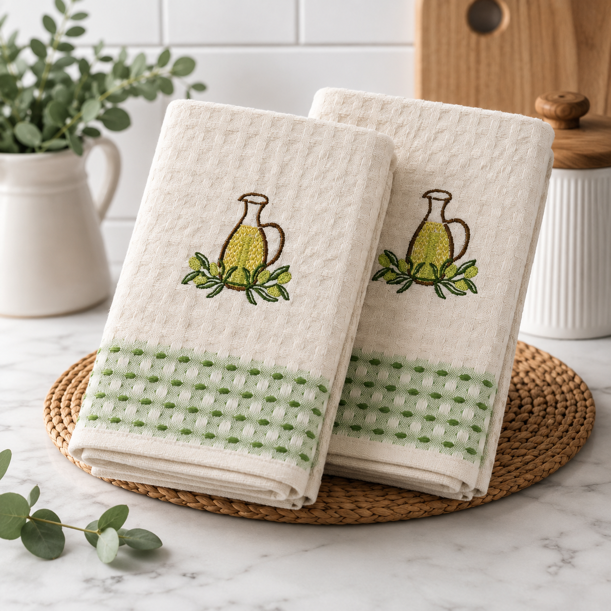 Kuhinjske krpe set 2 kom – Maslinovo ulje, 100% pamuk, 50x70