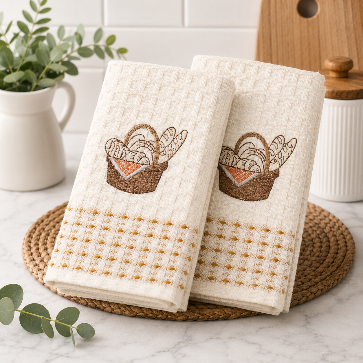 Kuhinjske krpe set 2 kom – Korpa sa hlebom, 100% pamuk, 50x70